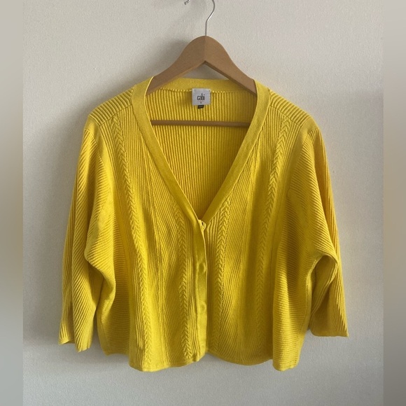 Cabi Women Sweater Cardigan Small Bright Yellow Relaxed Cropped Ribbed - Picture 1 of 8